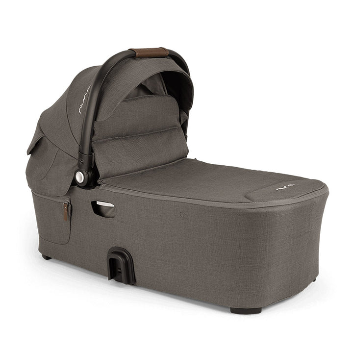 Bassinet with visor up of the Nuna DEMI Next Bassinet + Stand in -- Color_Granite
