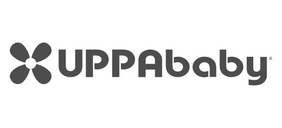 The UPPAbaby logo - a small grey flower followed by grey UPPAbaby 