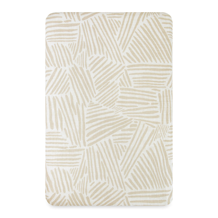 Front view of the Babyletto All-Stages Bassinet Sheet In GOTS Certified Organic Muslin Cotton in -- Color_Oat Stripe