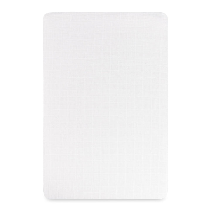 Front view of the Babyletto All-Stages Bassinet Sheet In GOTS Certified Organic Muslin Cotton in -- Color_White