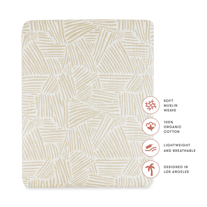 Specifications of Babyletto's All-Stages Midi Crib Sheet In GOTS Certified Organic Muslin Cotton in -- Color_Oat Stripe