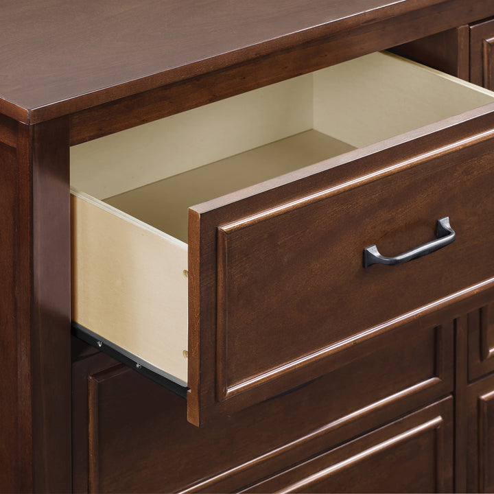 Closeup of open drawer of The DaVinci Charlie 6-Drawer Dresser in -- Color_Espresso