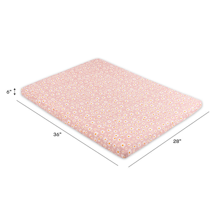 Dimensions of Babyletto's All-Stages Midi Crib Sheet In GOTS Certified Organic Muslin Cotton in -- Color_Daisy
