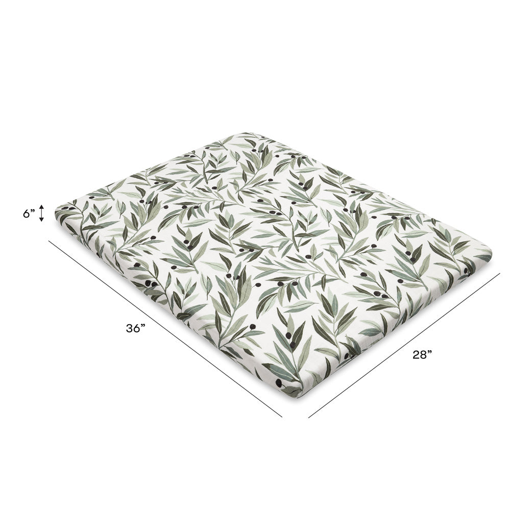 Dimensions of Babyletto's All-Stages Midi Crib Sheet In GOTS Certified Organic Muslin Cotton in -- Color_Olive Branches