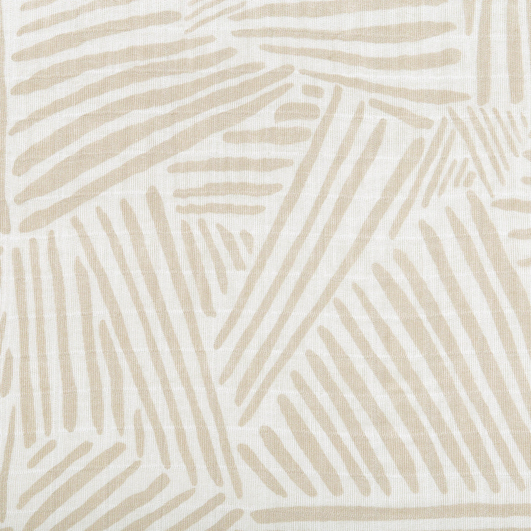 Closeup of pattern of Babyletto's All-Stages Midi Crib Sheet In GOTS Certified Organic Muslin Cotton in -- Color_Oat Stripe