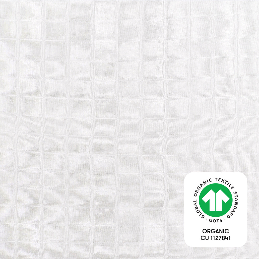 Babyletto's All-Stages Midi Crib Sheet In GOTS Certified Organic Muslin Cotton with ORGANIC tag in -- Color_White