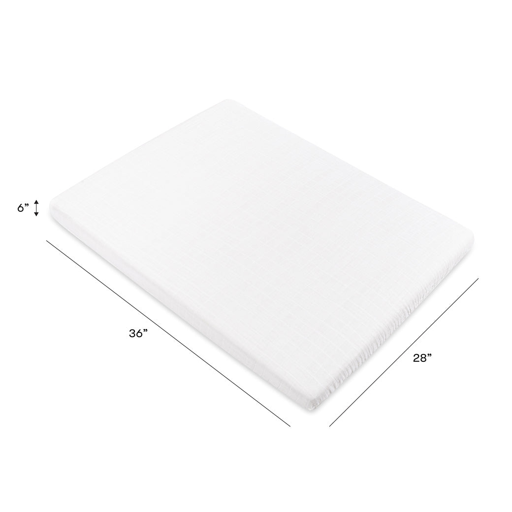 Dimensions of Babyletto's All-Stages Midi Crib Sheet In GOTS Certified Organic Muslin Cotton in -- Color_White