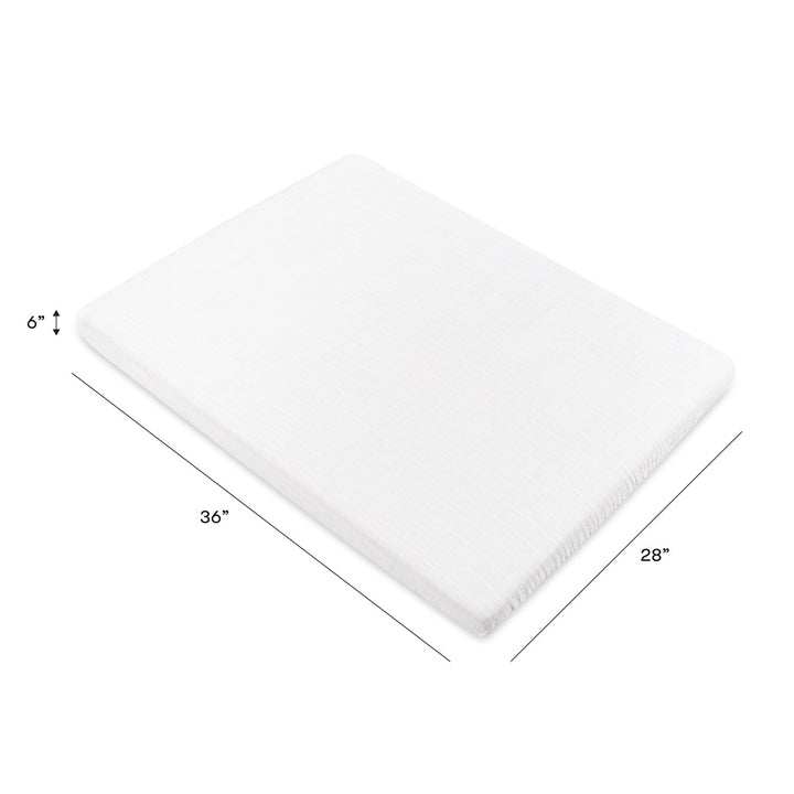 Dimensions of Babyletto's All-Stages Midi Crib Sheet In GOTS Certified Organic Muslin Cotton in -- Color_White